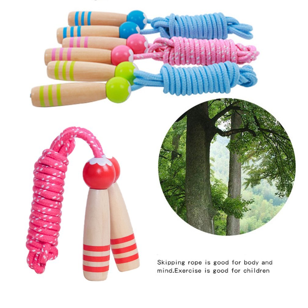 Kids Adjustable Skipping Rope Neutral Wood Cotton Rope Polyester Fitness Student Jump Rope