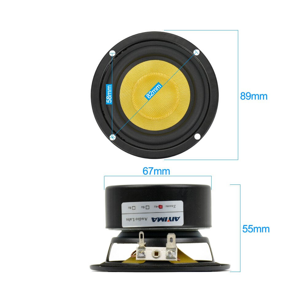 Aiyima - 2 altavoces estéreo de graves y medios de 3 pulgadas, subwoofer de 4/ 8 ohmios y 25w subwoofers de rango completo para cine en casa, altavoces hifi diy