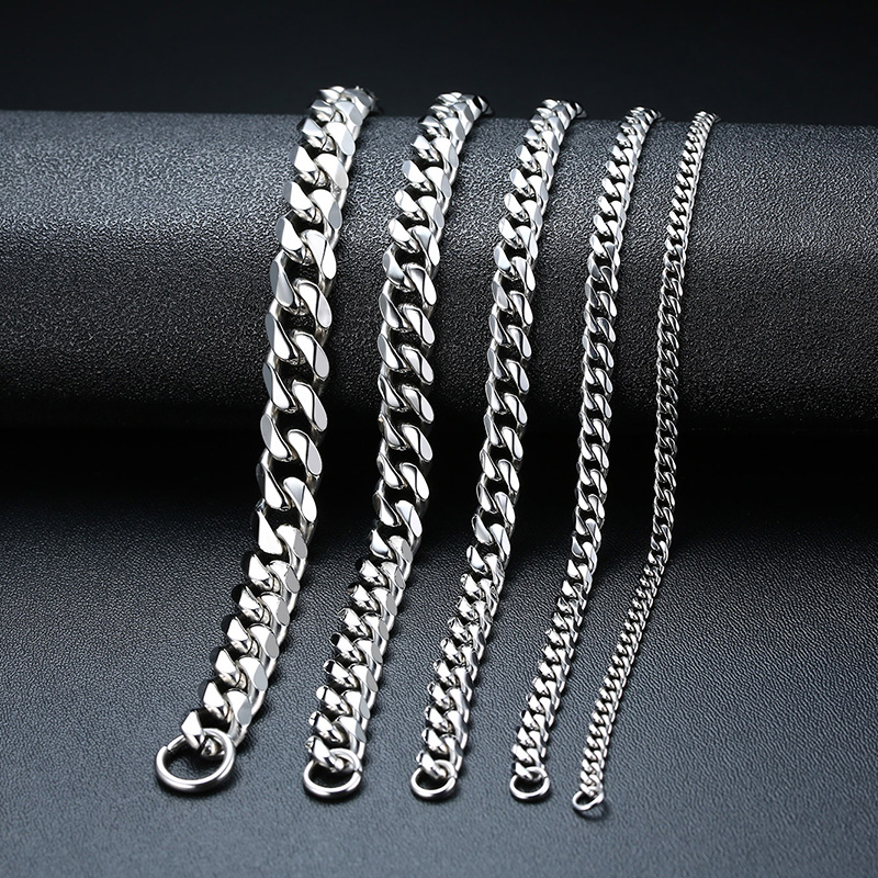 Vnox Heren Eenvoudige 3-11mm RVS Curb Cubaanse Link Chain Armbanden voor Vrouwen Unisex Pols Sieraden