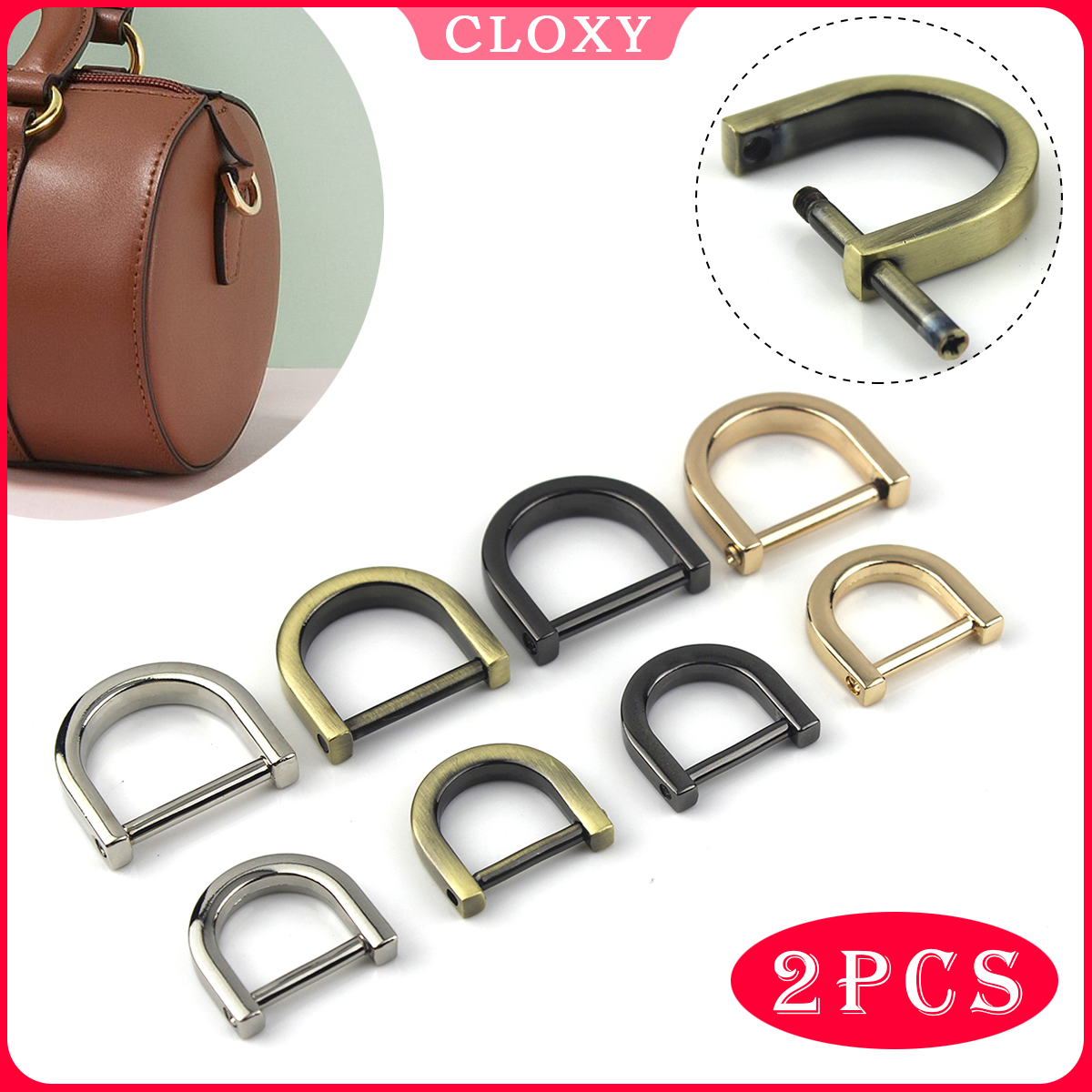 2pcs Metal D Ring Detachable Dee Rins Buckle Removable Shackle Clasp for Leather Craft Bag Strap Parts Pet Collar Accessories