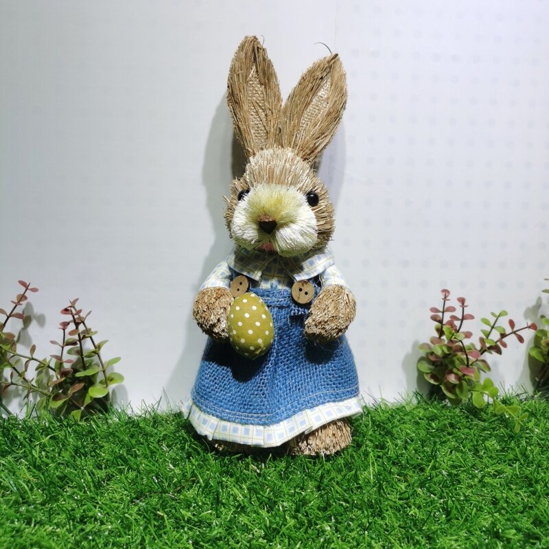Coniglio pasquale paglia intrecciata coniglietto decorazione ornamento decorazioni per le vacanze di pasqua w/vestiti Yard Party Home Desktop Supply 25CM