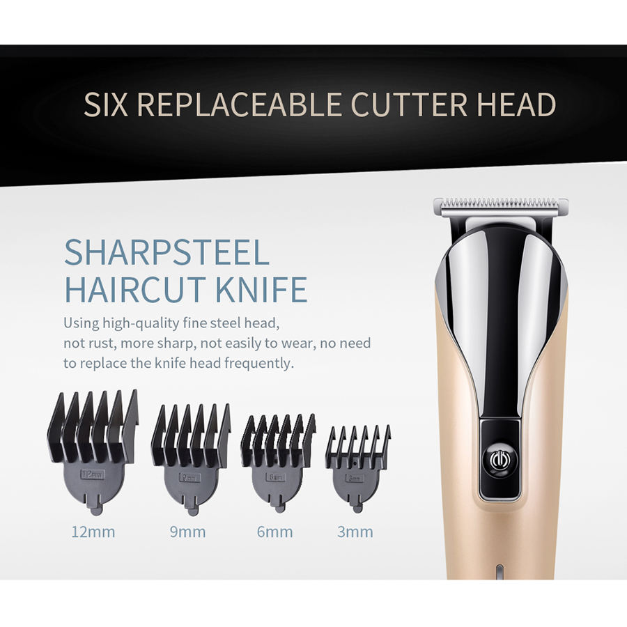 6 in 1 Digital Hair Trimmer Rechargeable Electric Hair Clipper Men's Cordless Haircut Adjustable Ceramic Blade