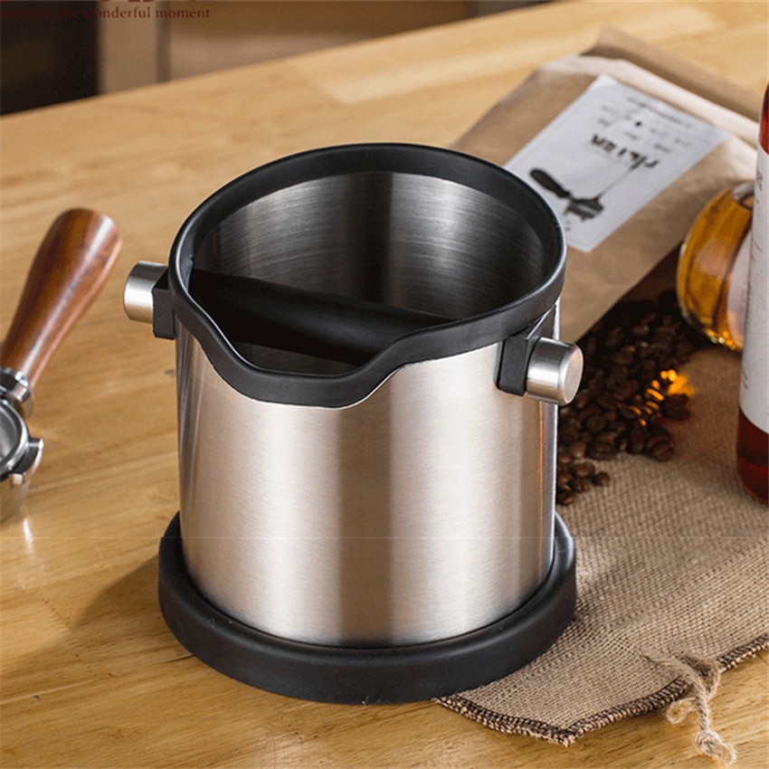 Stainless Steel Espresso Knock Box Anti slip Coffee Grind Dump Bin Waste Bin with Detachable Knock Bar for Barista