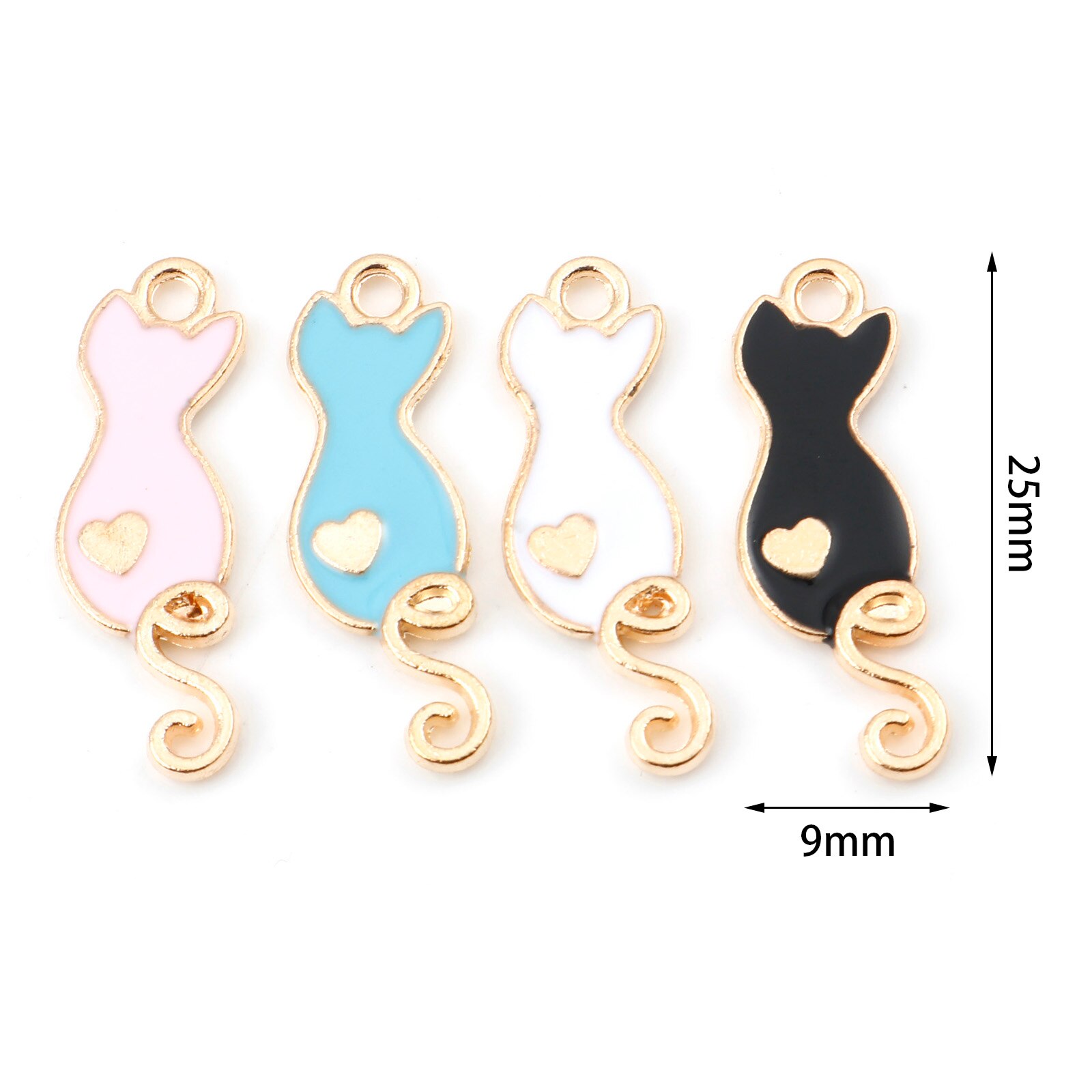 Pendentifs en métal couleur or, 20 pièces, en émail, mignon, dessin animé, chat, cœur, Animal, DIY, fabrication de bijoux, 25mm x 9mm