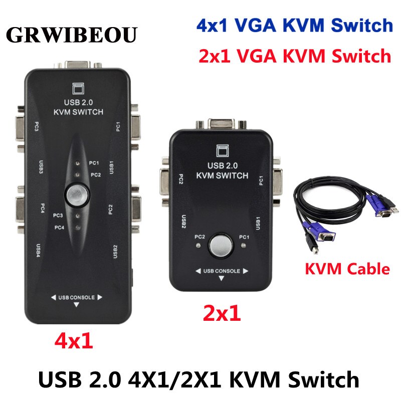 2/4 Port USB2.0 KVM Switch Box For Mouse Keyboard Printer Share Switcher 200MHz 1920x1440 VGA Monitor Switch Box Adapter