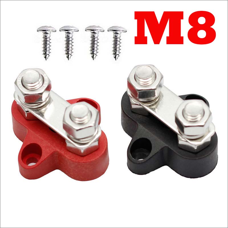 M6 M8 48V Junction Block Bus Bar 5/16" Terminal Block Insulated Dual Heavy Duty Power Distribution Stud Positive Negative RV: Brown