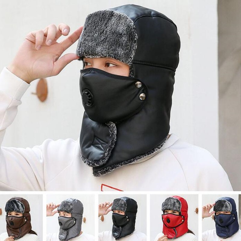 Chapeaux de bombardier thermiques en cuir pour hommes et femmes, Protection des oreilles, casquette de Ski, Protection du cou épaisse en velours pour vieil homme, hiver