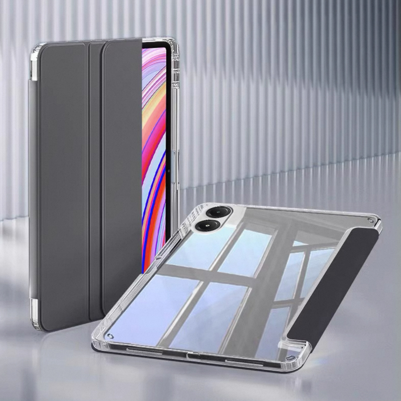 Fodral till redmi pad pro med pennhållare, genomskinlig akrylbaksida, hårt stativ, surfplatta, skal till xiaomi poco pad, kapasit 12.1 tum: 12.4 / Svart