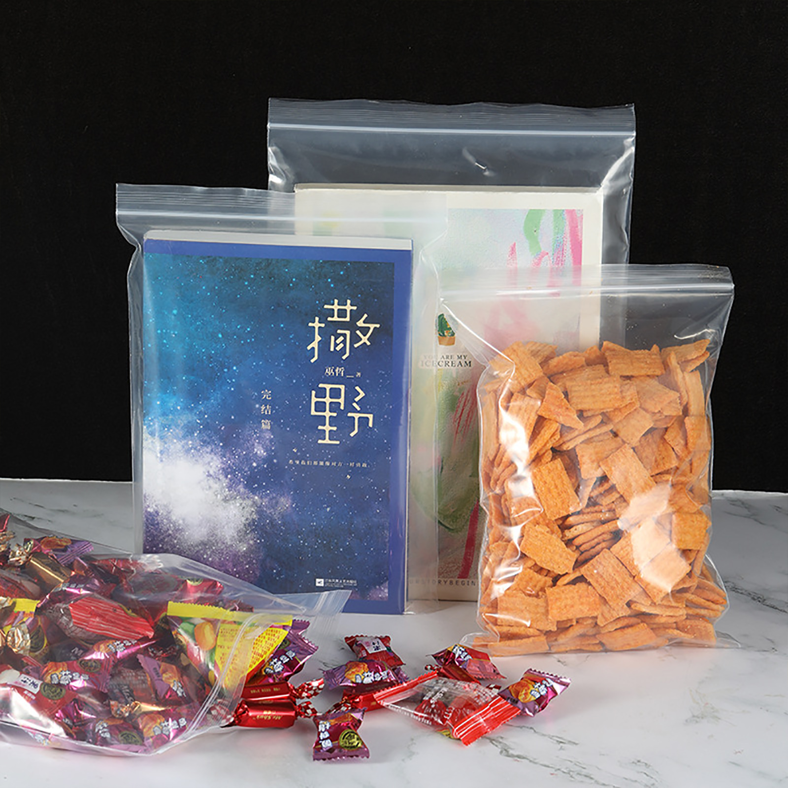 100Pcs PE Self-Sealing Bags Waterproof Packaging Food Bag Set for Cooking Fruit Pouch Fresh Holder Kitchen Supplies