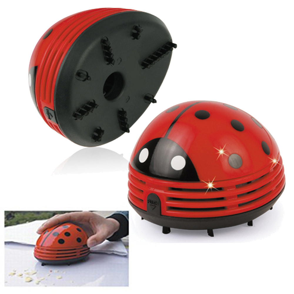 Mini aspirateur coccinelle mignon, Micro aspirateur pour plancher coin bureau de Table, piles supérieures, outils créatifs de balayage de poussière automatique