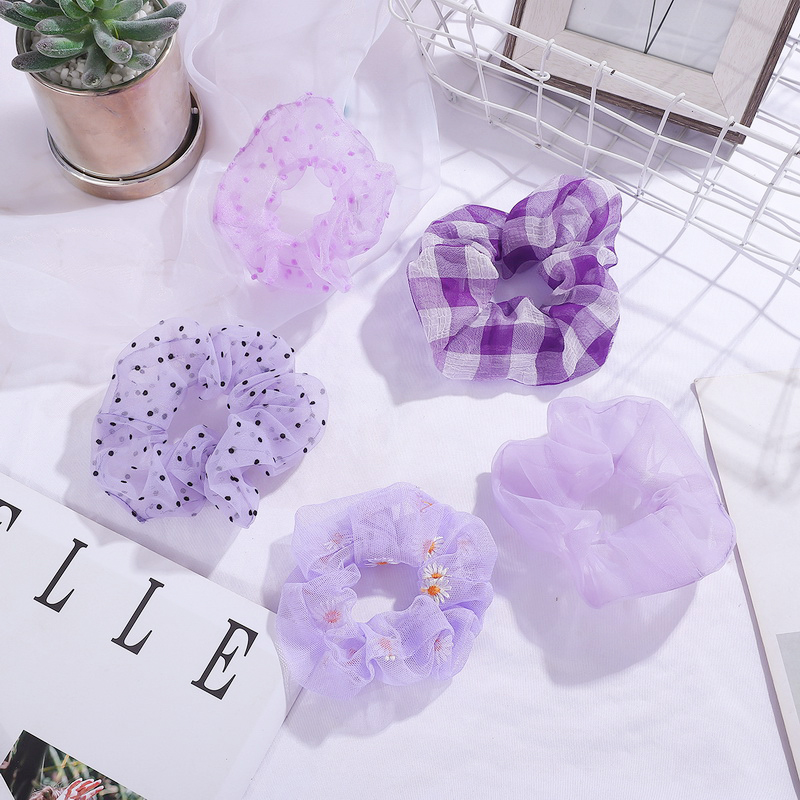Blød chiffon kvinder hår scrunchie elastiske hårbånd jule strækbart hår bånd hestehale lilla ensfarvet tilbehør