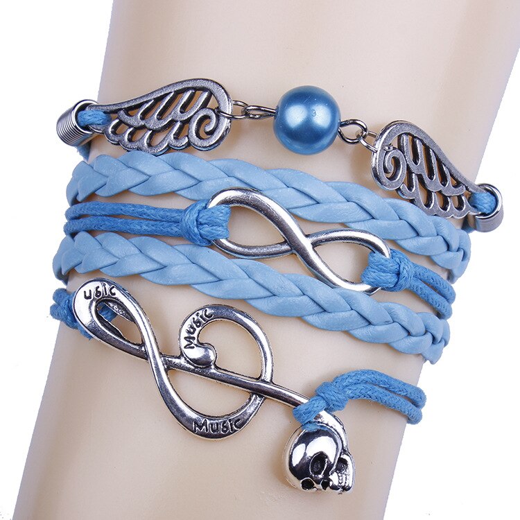 Schedel muziek symbool vleugels 8 woorden oneindig diy handgemaakte wax touw vrouwelijke armband