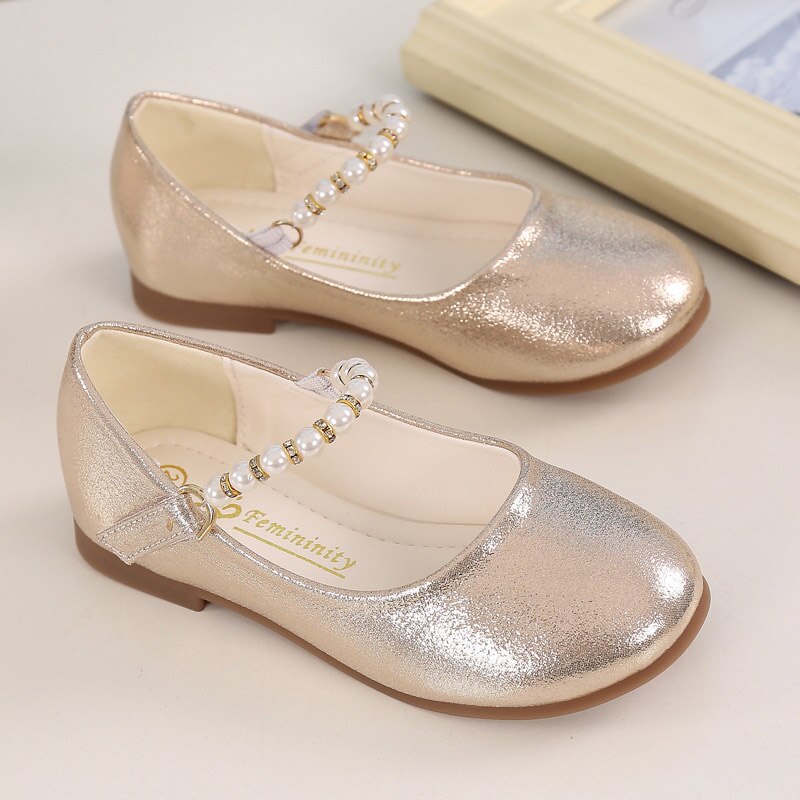 IYEAL grande perle fleur fille PU cuir chaussures pour filles fête danse enfants chaussures filles princesse chaussures de mariage: Or / 8.5