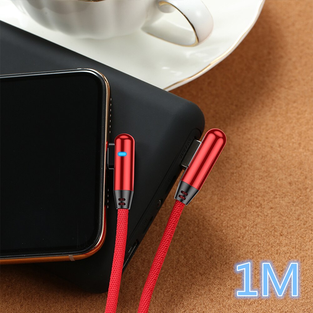 Led 90 asteen usb type c kaapeli iphone micro pikalataus usb-c kaapeli xiaomi redmi note 7 samsung  s10 a50 tipe-c johdolle: 1m punaista / Mikrolle