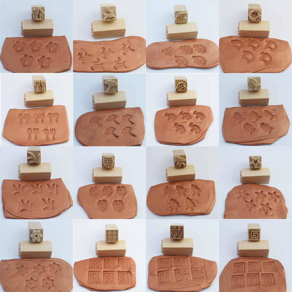 Más sellos de patrón para arcilla, bonita flor, hoja, textura Animal, sello en relieve, bloque de madera, sellos de cerámica, herramienta de arcilla polimérica de cerámica