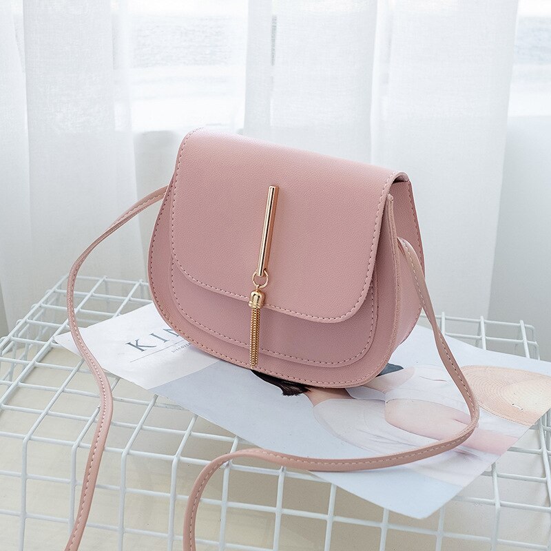 PU Leather Women's Shoulder Bag Autumn Small Lady Messenger Bag Mobile Phone Coin Purse Metal Tassel Soft Leather Saddle Bag: pink