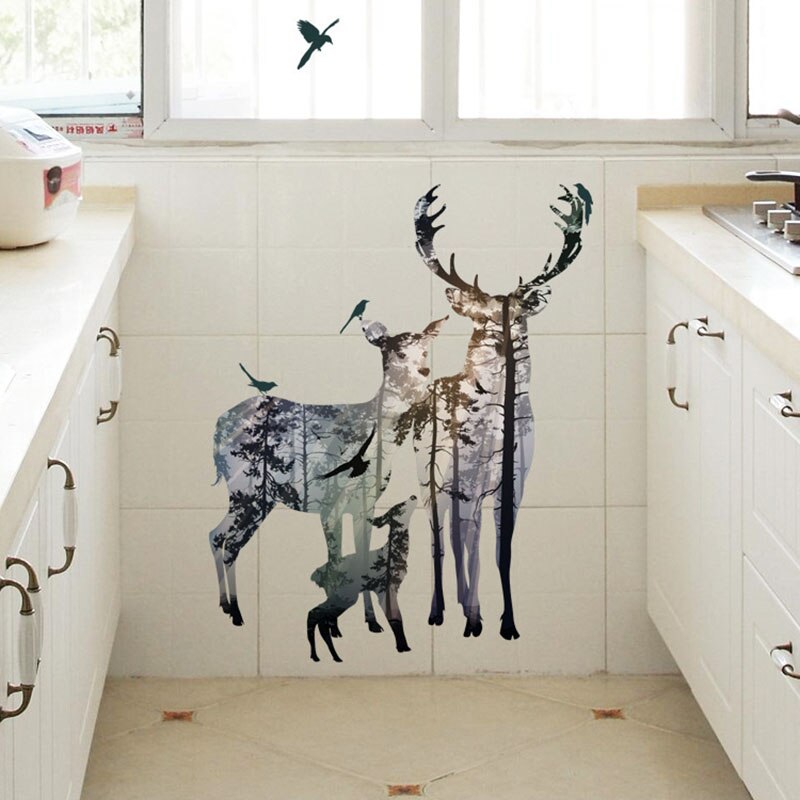 DIY Ein Elch Familie Silhouette Zauberstab Kunst Aufkleber Hause Dekoration Kreative Korridor Küche Wandmalereien PVC Hirsch Schatten Wald Poster