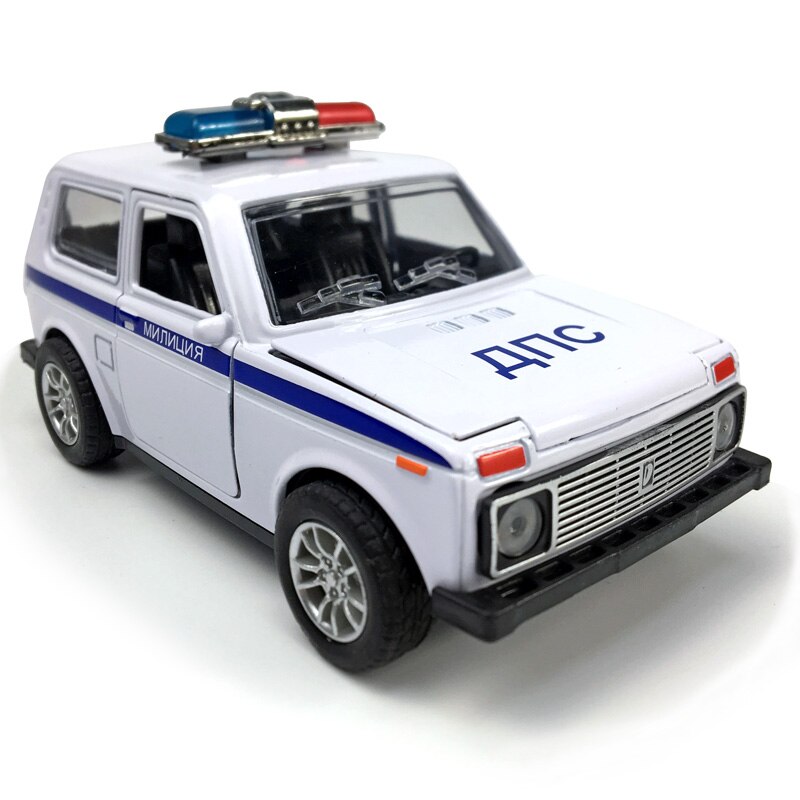 Pressofuso In lega Auto 1:28 Bilancia Lada Niva 1:32 Bilancia Priora/2106 Modello di Veicolo Da Collezione Giocattolo Tirare Indietro Auto con il suono e La Luce: Niva-Police car