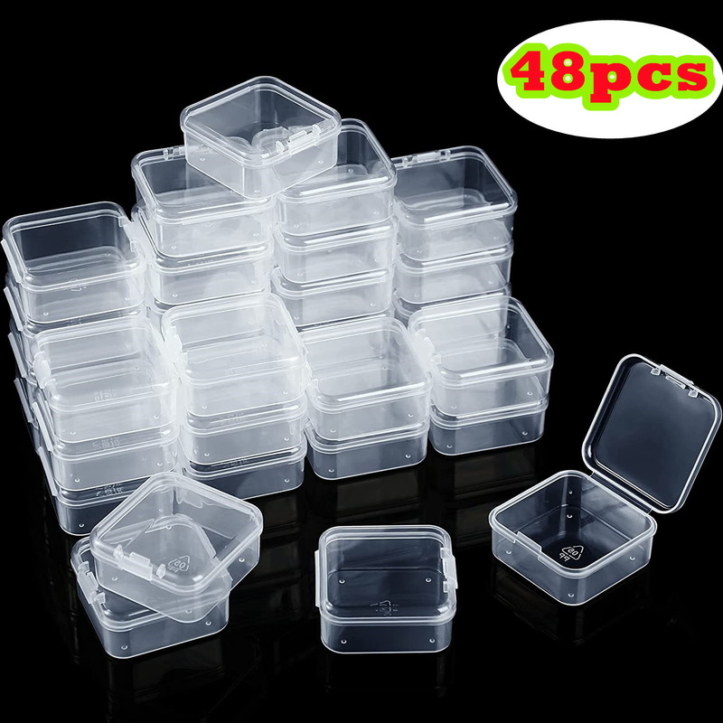 48Pcs Mini Clear Plastic Opslag Containers Met Deksels Lege Scharnierende Dozen Voor Kralen Sieraden Gereedschap Craft Supplies Flossers Vissen