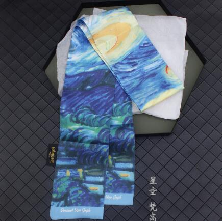 9X120Cm Van Gogh Olieverf Multifunctionele Tas Sjaals Skinny Sjaals Zijden Sjaal Vrouwen hoofd Sjaal Pols Handdoek: Design 13