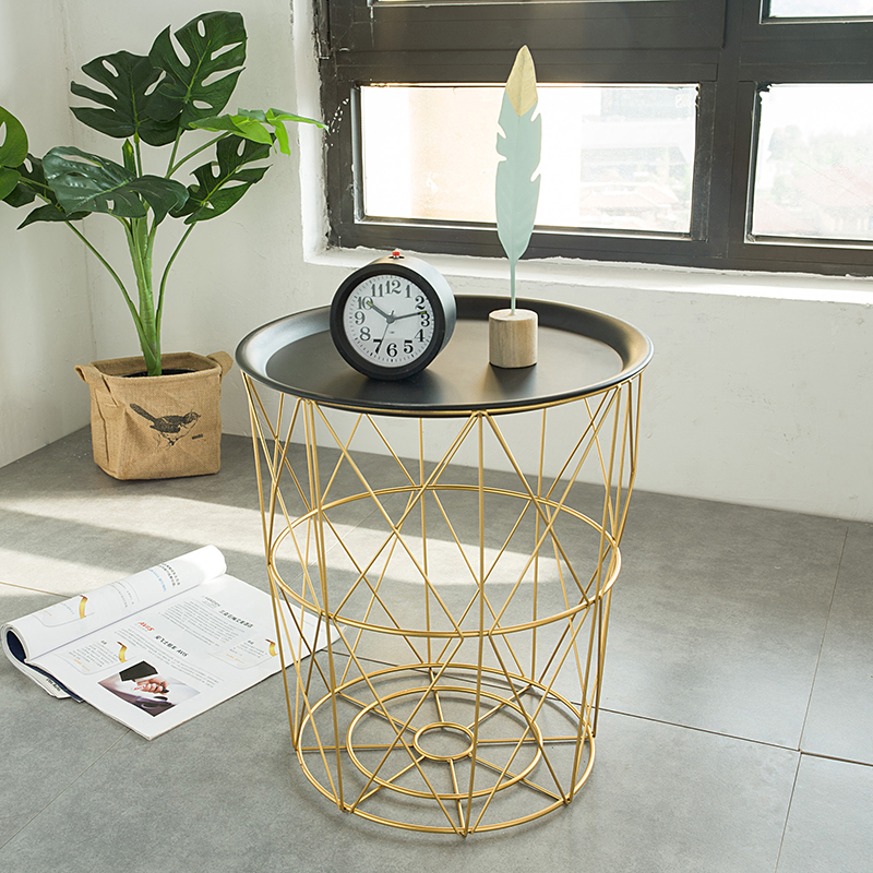 Nordic modern gold Iron wire metal storage basket side table black