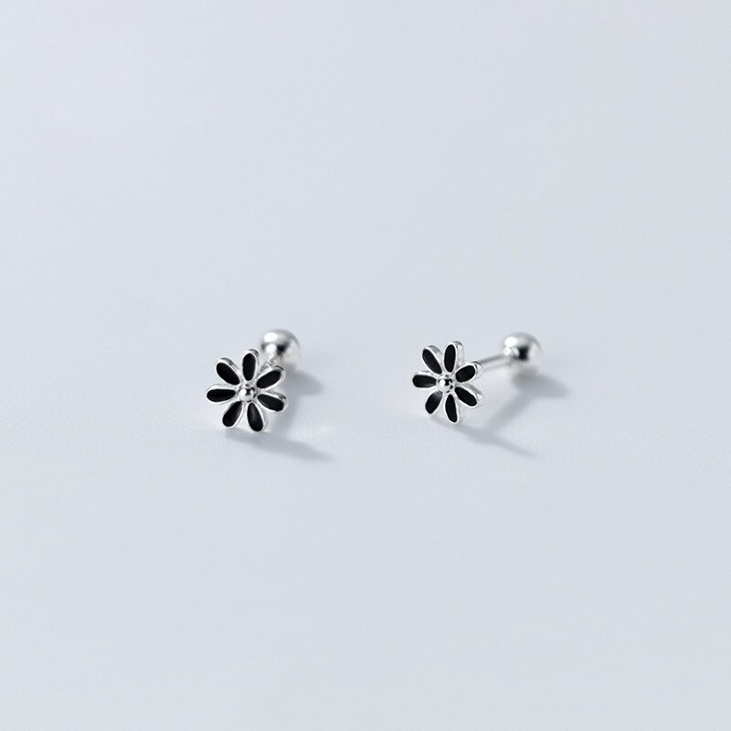 La Monada – boucles d&#39;oreilles à petits clous pour femmes, en argent Sterling 925, fleur noire, bijou coréen, 925: Black