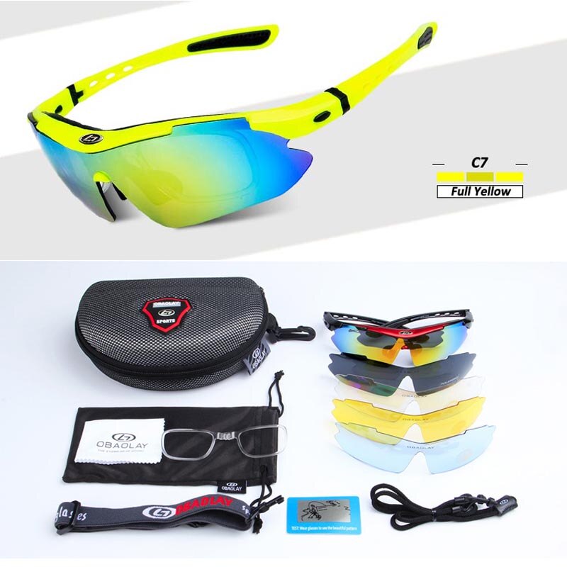 OBAOLAY Gepolariseerde Sport Mannen Zonnebril Road Fietsen Glazen Mountainbike Fiets Rijden Bescherming Goggles Eyewear 5 Lens: C7 Full Yellow