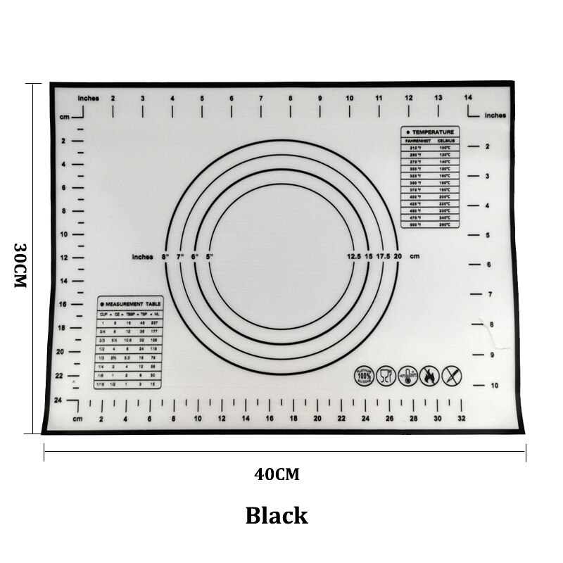 Silicone Baking Mat Thickening Flour Rolling Scale Mat Kneading Dough Pad Baking Pastry Rolling Mat Bakeware Liners: B- Black - 40 x30cm