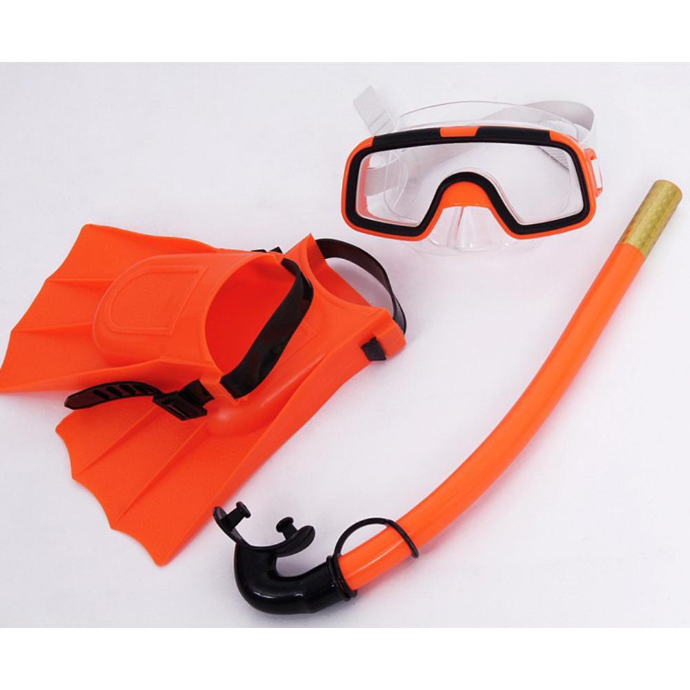 Conjunto de máscara de buceo para niños, gafas de bucear antiniebla, tubos de respiración, aletas de esnórquel: Orange 35to39