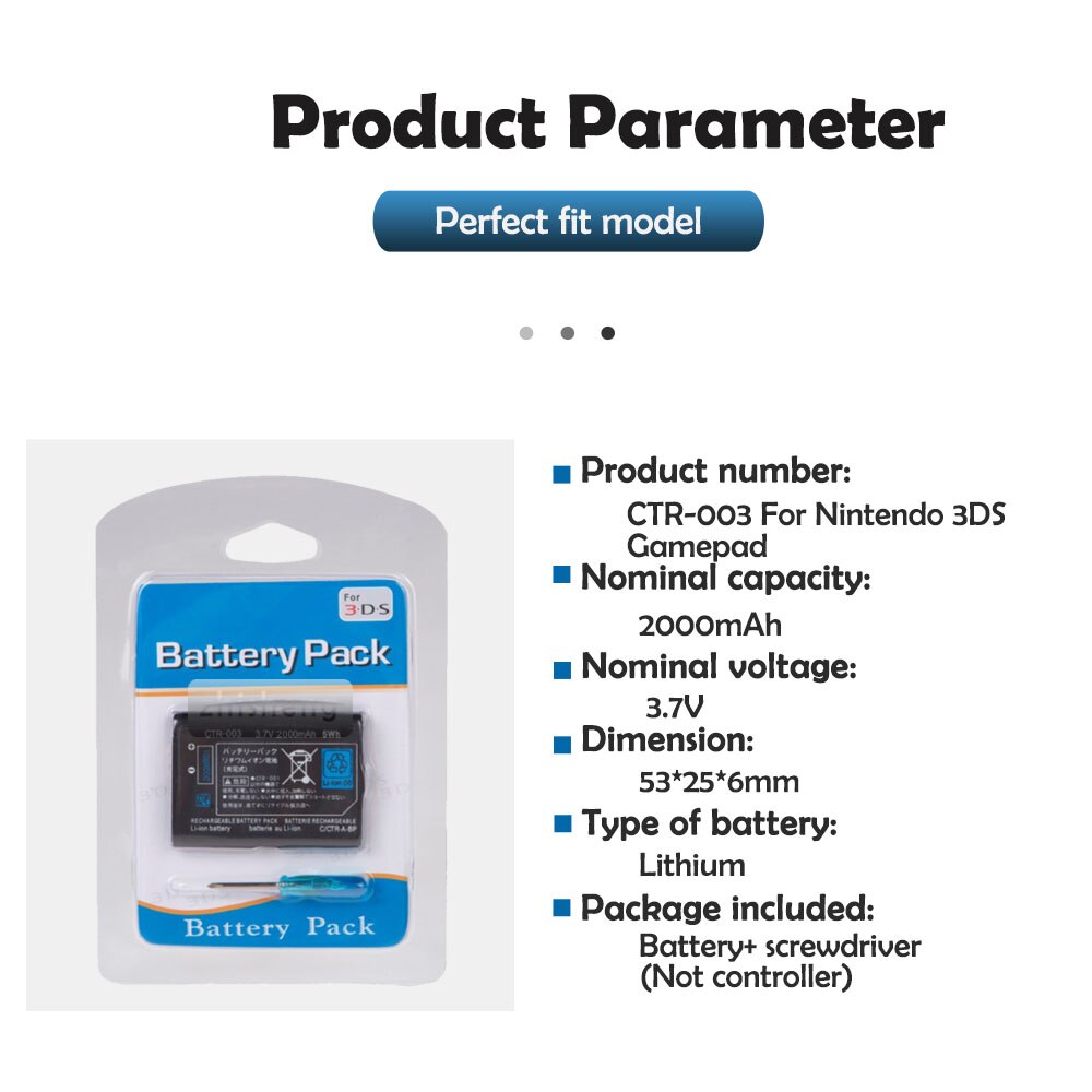 3.7V 2000mAh Rechargeable Lithium Battery Pack for Nintendo 3DS XL LL CTR-003 Wireless Controller Replacement Batteries