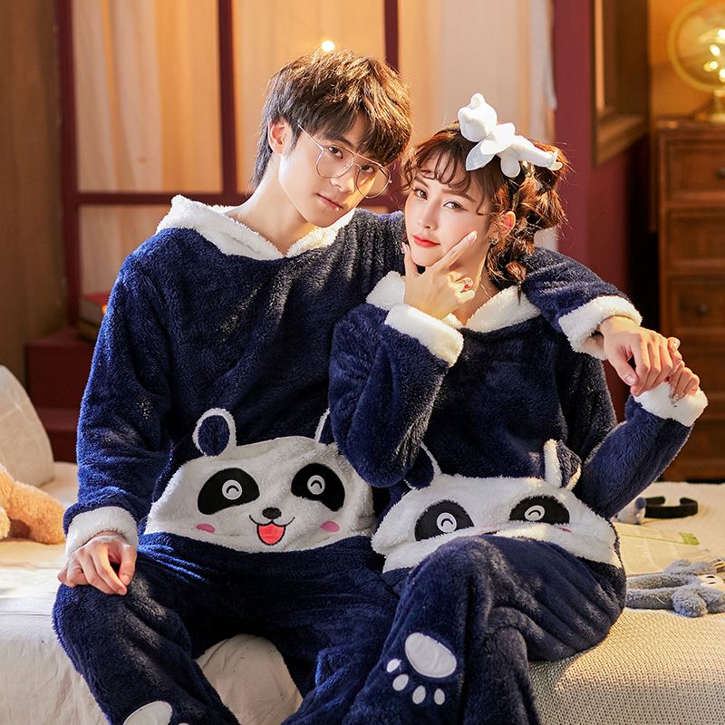 Korean Flannel Pajamas Winter Warm Couple Sleepwear Home Clothes Coral Fleece Thick Pyjamas Women Men Pijama Mujer