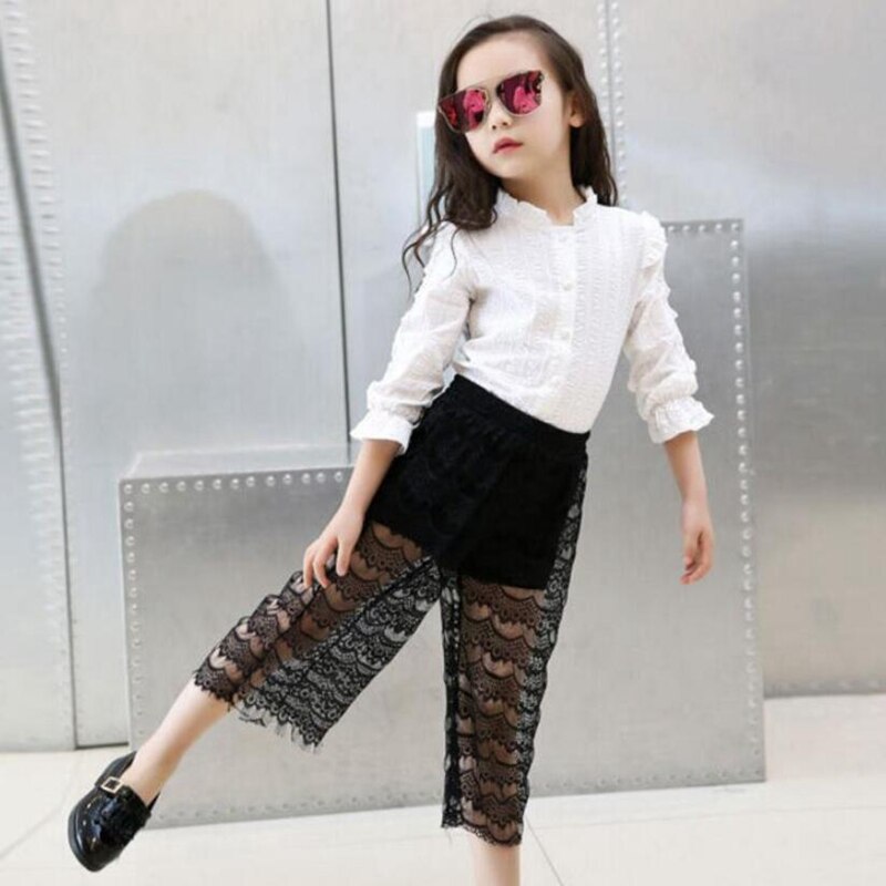 Girls White Blouse Spring Summer Toddler Teenager Lace School Girls Tops Shirt Long Sleeve Children Clothing 6 8 10 12 JW2115