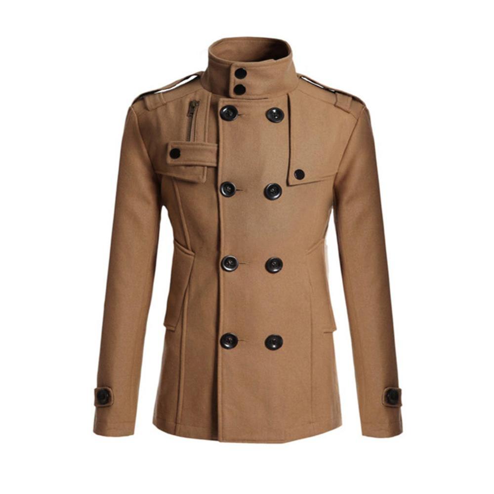 Wollen Jassen Mannen Winter Warme Wollen Jas Mens Zelf Teelt Effen Kleur Stand Kraag Double Breasted Jas overjas: CAMEL / L