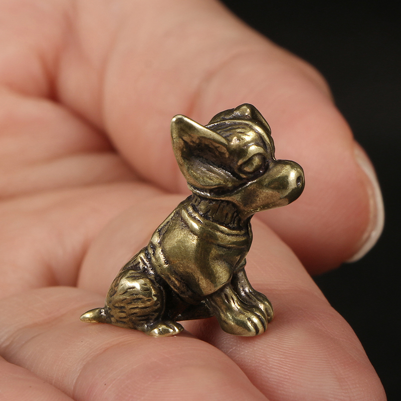 Copper Sculpture Solid Copper Puppy Brass Ornaments Cute Dog Zodiac Dog Antique Old Brass Tea Pet Small Ornaments