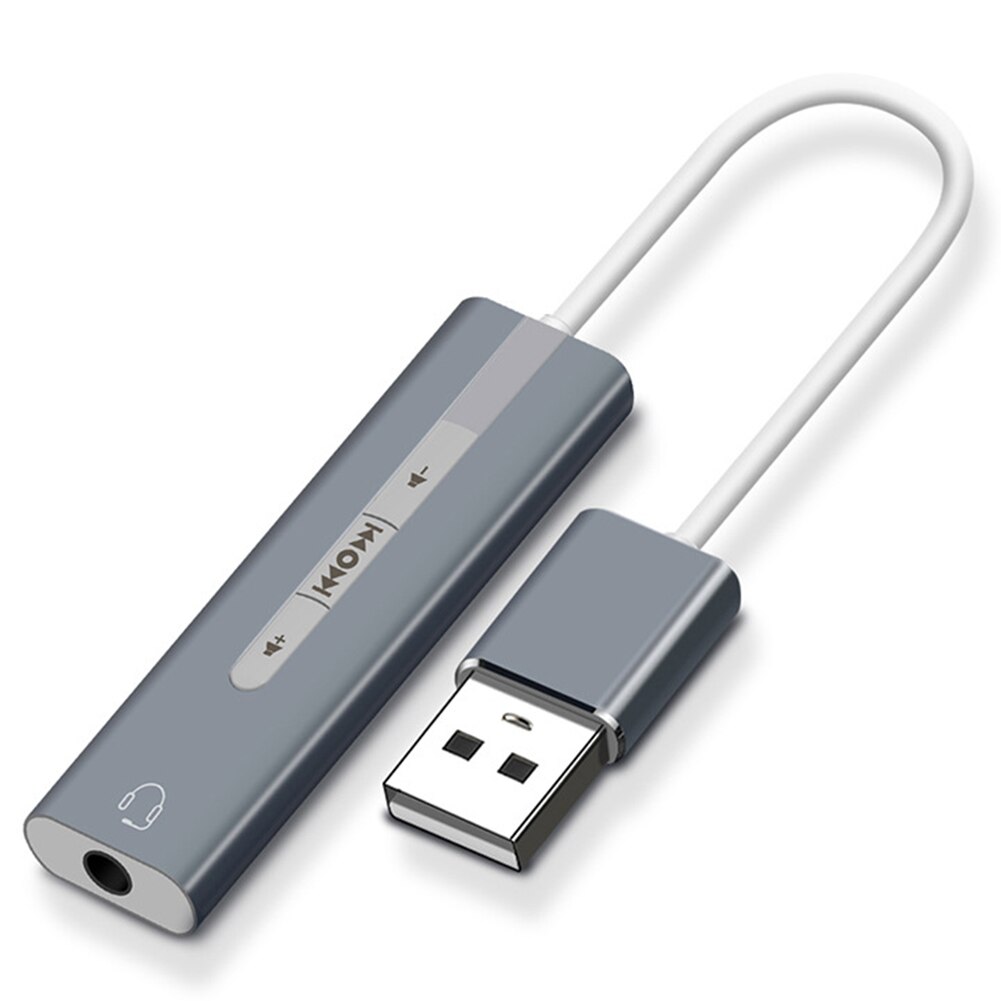 Adaptateur de casque 2 in en 1 pour changer de chanson, usb  to 3.5mm jack, carte son externe, portable, bouton-poussoir pour pc, petit, plug and play: Gris