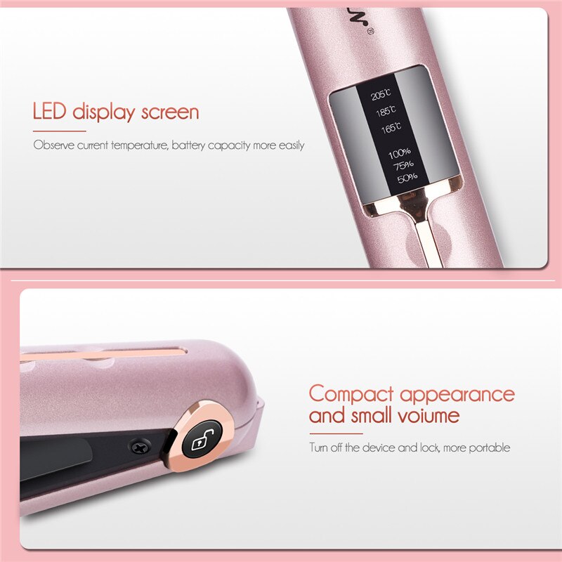 CkeyiN Ceramic Hair Straightener Rechargeable Flat Iron Wireless USB Rechargeable Hair Curling Iron Cordless Hair iron Styling