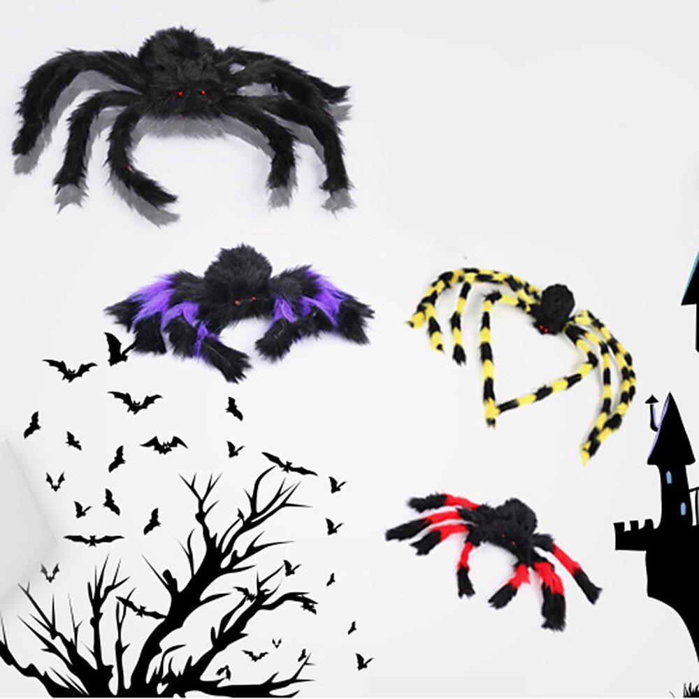 Verklighetstrogna halloween rekvisita plysch spindel leksaksimuleringsmaterial för fest 30cm läskiga spindlar 6 färger
