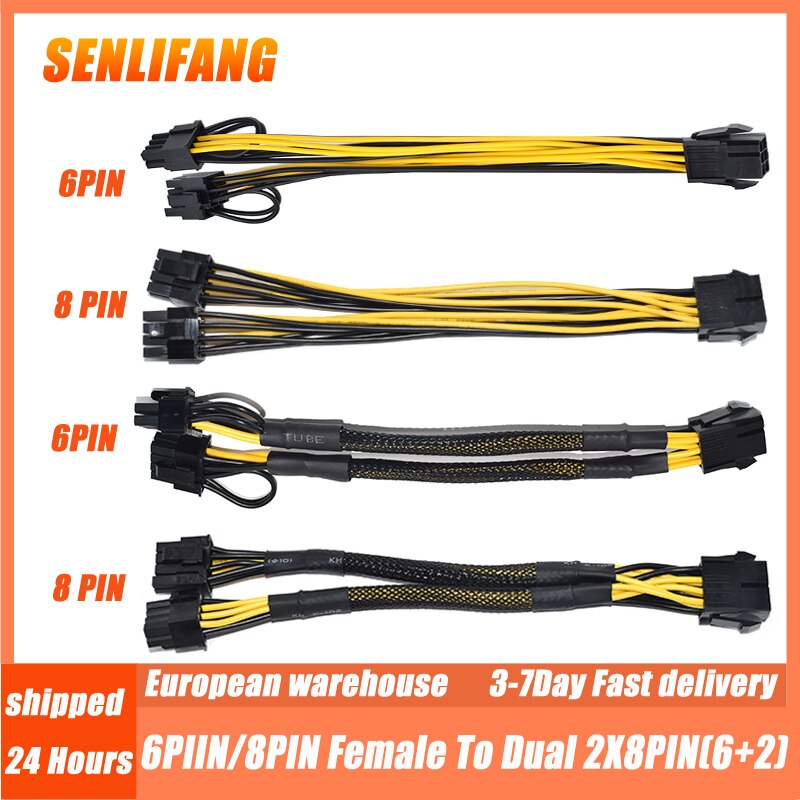 10PCS 21CM 8PIN Cable PCI Express To Dual PCIE 6(6+2)/8 (6+2)PIN Line Graphics Card GPU Power Data Cable