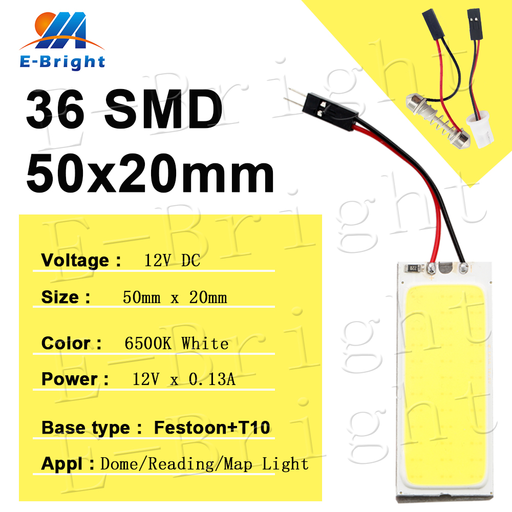 Luz de lectura para coche T10 festón W5W C5W T4W LED COB Panel lámparas vehículo Interior lámpara de lectura luz de techo luz de mapa DC 12V