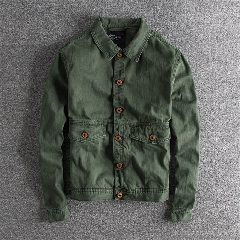 In-yeson märke jeansjacka herr grå army färg slim fit rock jeansjackor tvättade vintage jeansjacka för män: Armégrön / M