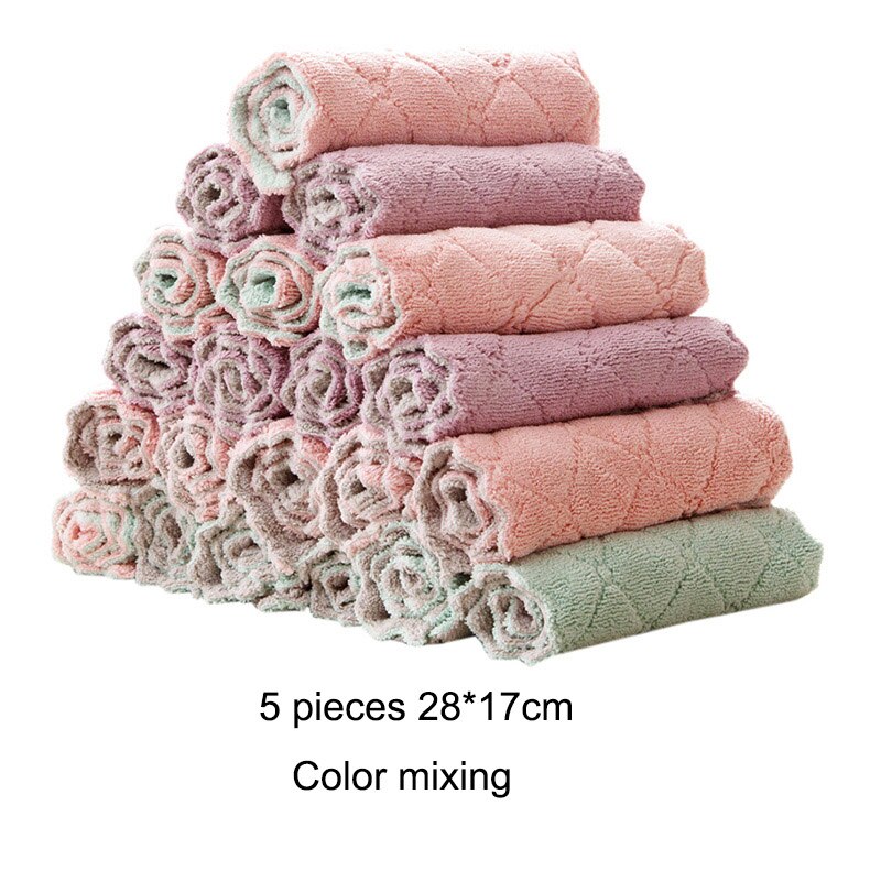 5 stuks schoonmaakdoeken, afwasdoek, vaatdoek, superabsorberend, keukenhanddoek, gootsteendoek, koraalfleece schoonmaakdoeken, geen olie: B 5 stuks kleurmenging