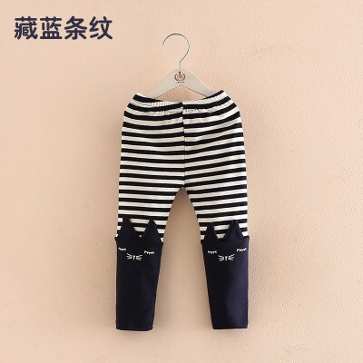 primavera otoño 2 8 10 años 90 130 140 cm niños azul marino algodón gris rayas empalmado gato dibujos animados niños bebé niña Leggings: Azul / 130cm
