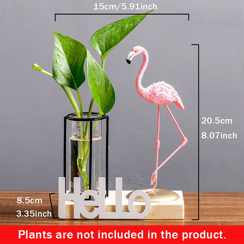 Glas hydroponisk växtvas hem vardagsrum transparent blomsterarrangemang behållare kontor skrivbord harts flamingo dekoration: A