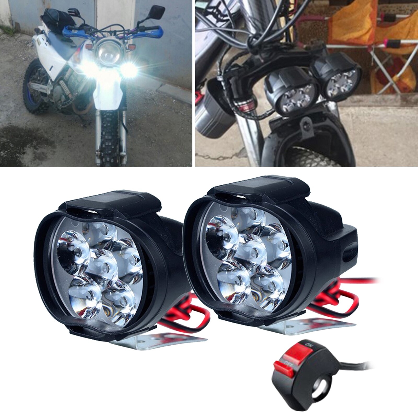 6 LED Motorcycles Bikes Scooter Headlight Switch Dirt Bike Head Lamp Black