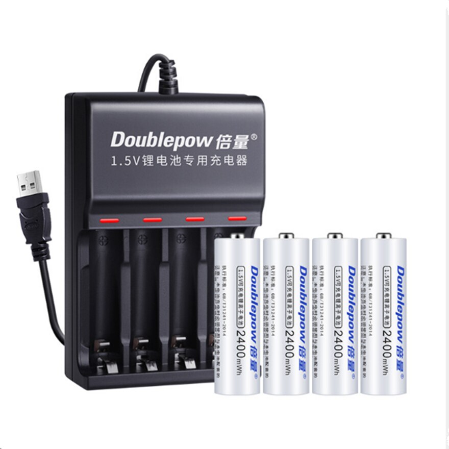 1.5v 2400 mwh aa uppladdningsbart batteri aa litiumbatteri snabb laddning via usb 4- plats smart laddare: F