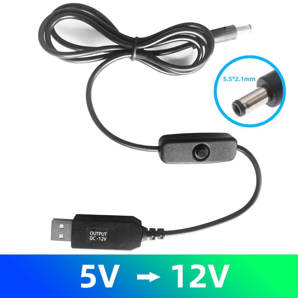 Cable de alimentación USB DC de 5V a 12V y 9V, Cable adaptador de conector USB a CC, Cable de alimentación de refuerzo con interruptor para enrutador de 2,1x5,5mm a través de Powerbank: Rojo