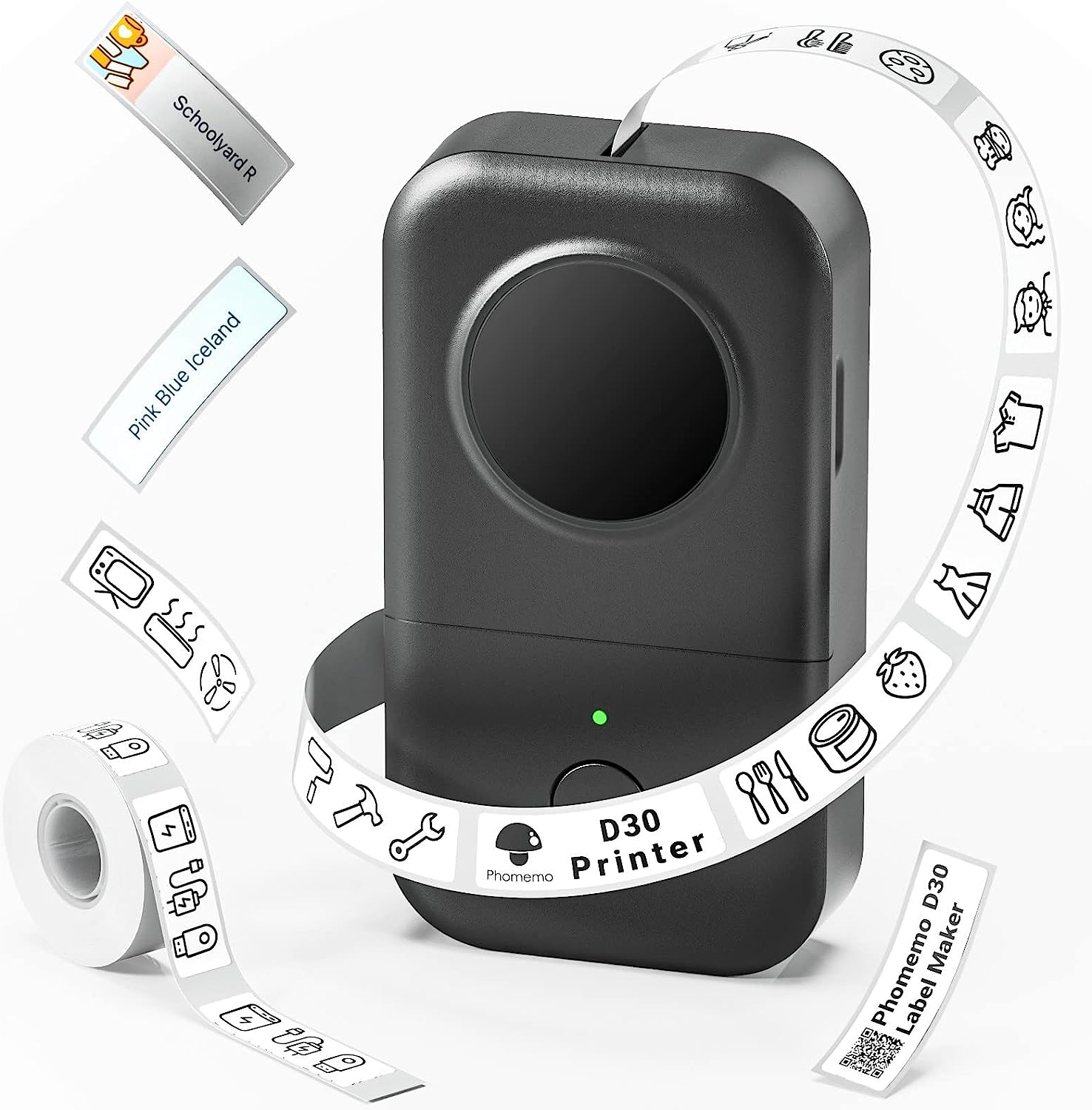 Phomemo D30 Label Printer Sticker Maker Machine Portable Bluetooth Label Maker Android iOS Mini Labeler for Office Home School: black