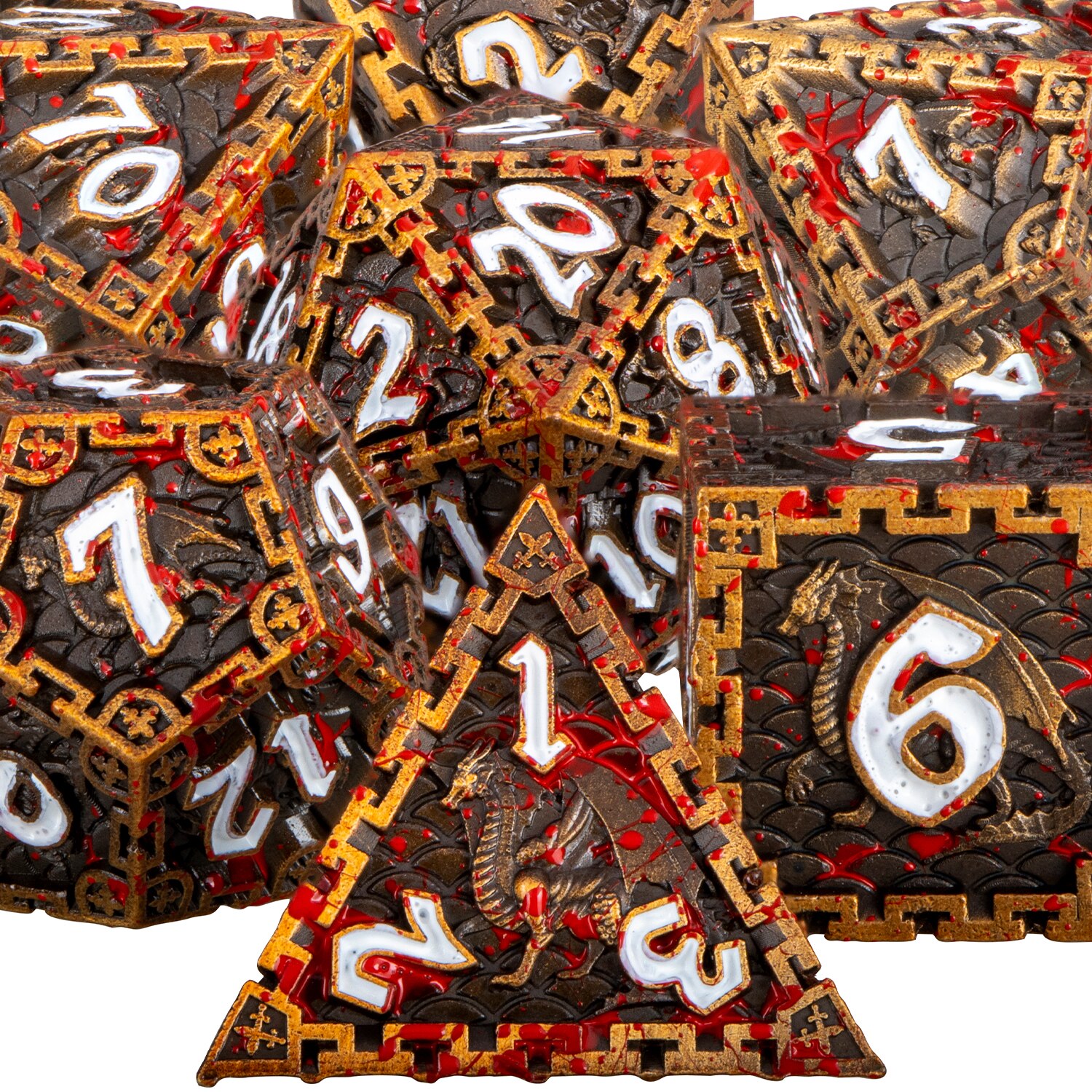 Metal Polyhedral DND Dice Set Dungeon and Dragon D&amp;D Dice for MTG Pathfinder RPG Roll Playing Game D20 D12 D10 D8 D6 D4: Blood Splatter 2