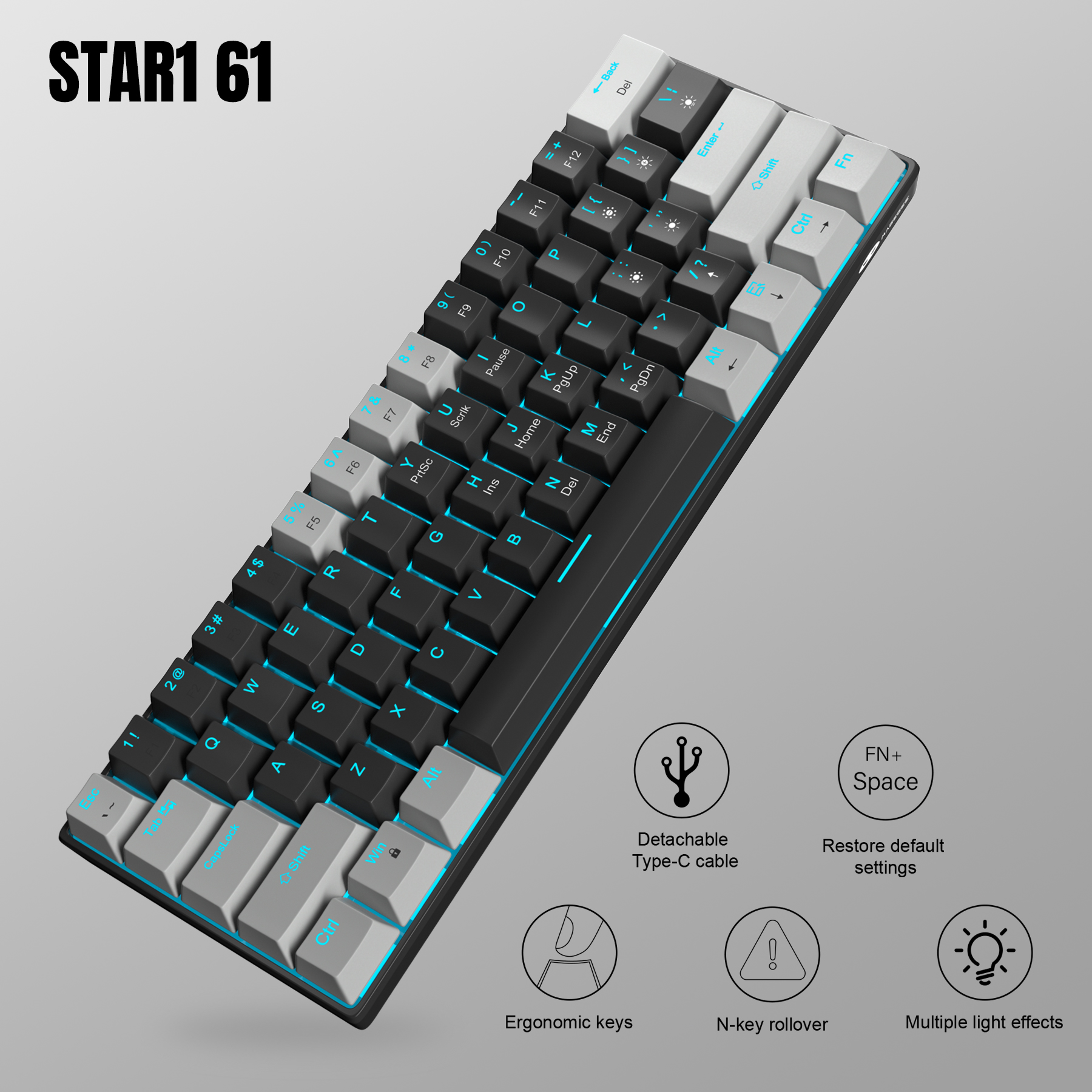 MageGee MK-Star61 60% Mechanical Gaming Keyboard 61Keys Sea Blue Backlit Small Compact Portable 60 Percent Gaming Keyboard Gamer