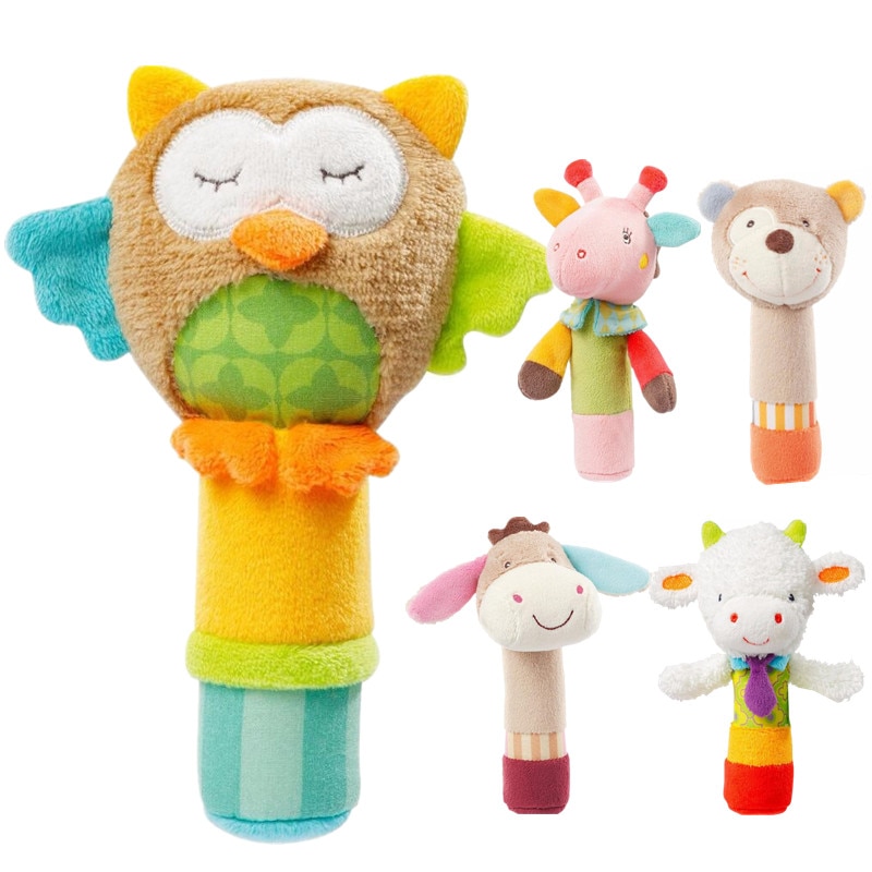 Slaapkamer Baby Rammelaar Mobiles Schattige Baby Speelgoed Cartoon Dier Hand Bell Rammelaar Zachte Peuter Pluche Bb Speelgoed 0-12 maanden 40% Off